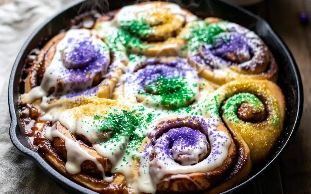 The Ultimate King Cake Cinnamon Rolls (Canned Dough Hack)